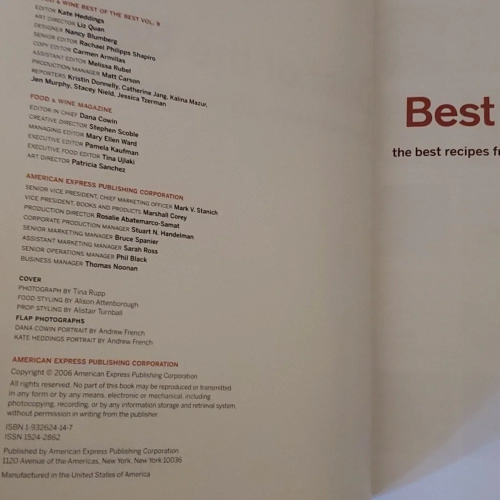 Best of the Best Cookbook by Food & Wine